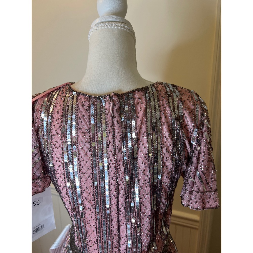 Mac Duggal 70108 Rose Pink Sequin Beaded Flutter Sleeve V-Neck Gown Dress size 4 - Picture 12 of 14